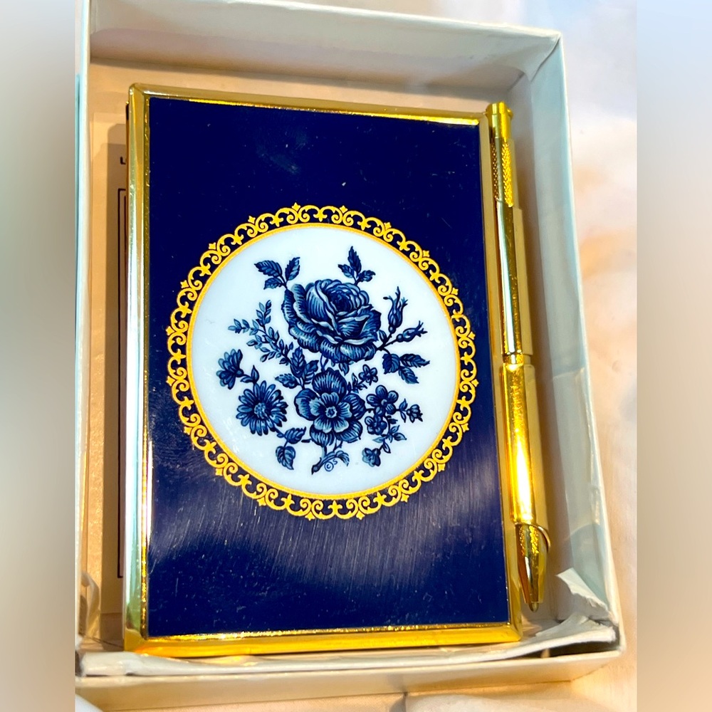 Stratton England Vintage Gold Navy Blue Floral Notebook Extra Notepad NiB